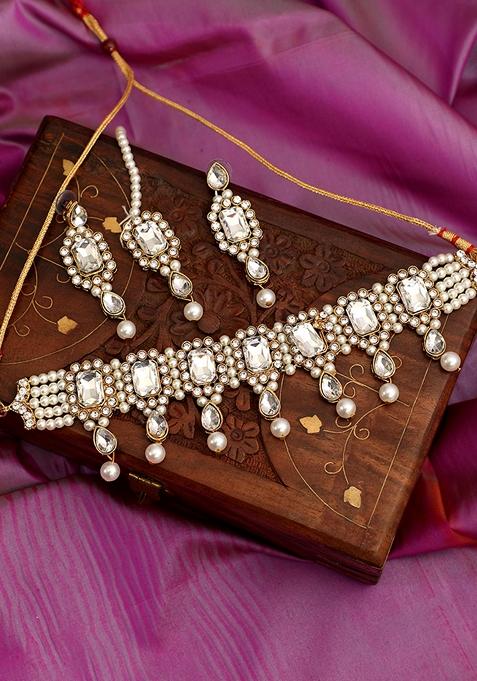 Traditional Gold Plated Kundan And Pearl Choker