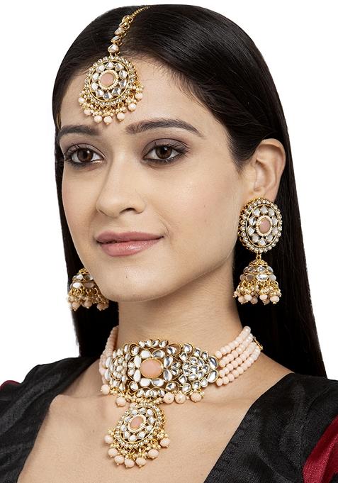 Traditional Gold Plated Kundan Pink Choker Necklace