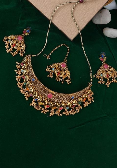 Traditional Gold Plated Kundan Pink Choker Necklace