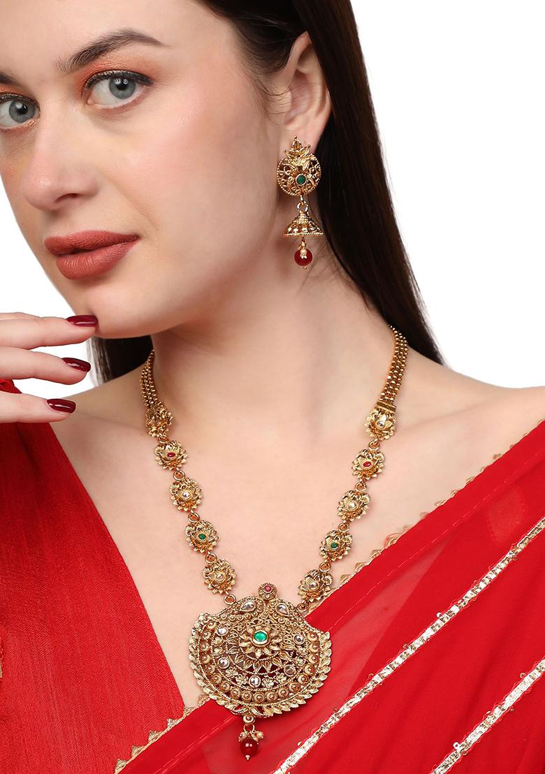 Stylish Gold Plated Traditional Floral Shape Long