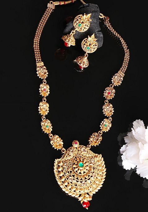 Stylish Gold Plated Traditional Floral Shape Long