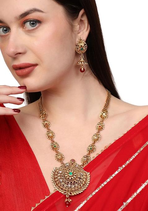 Stylish Gold Plated Traditional Floral Shape Long