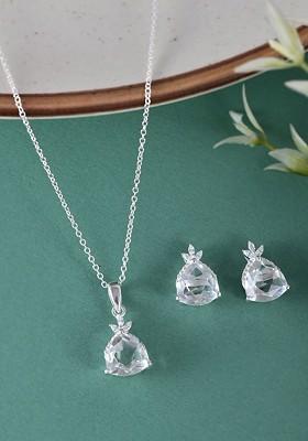 Silver Plated Cz Stone Studded Pendant With Chain