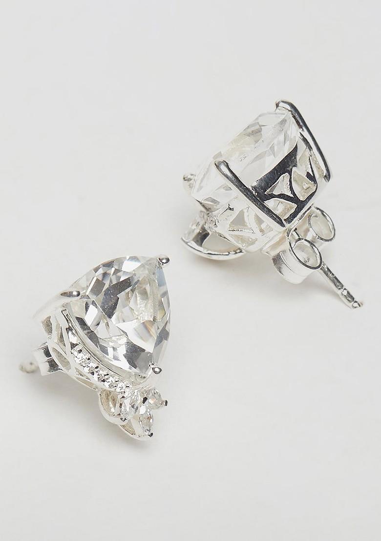 Silver Plated Cz Stone Studded Pendant With Chain