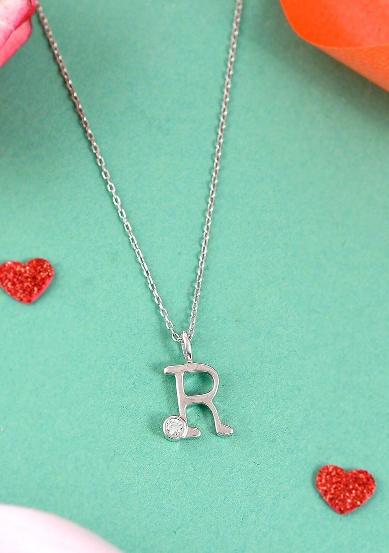 Silver Plated Cz Stone Studded Pendant With Chain