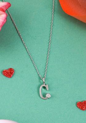 Silver Plated Cz Stone Studded Pendant With Chain