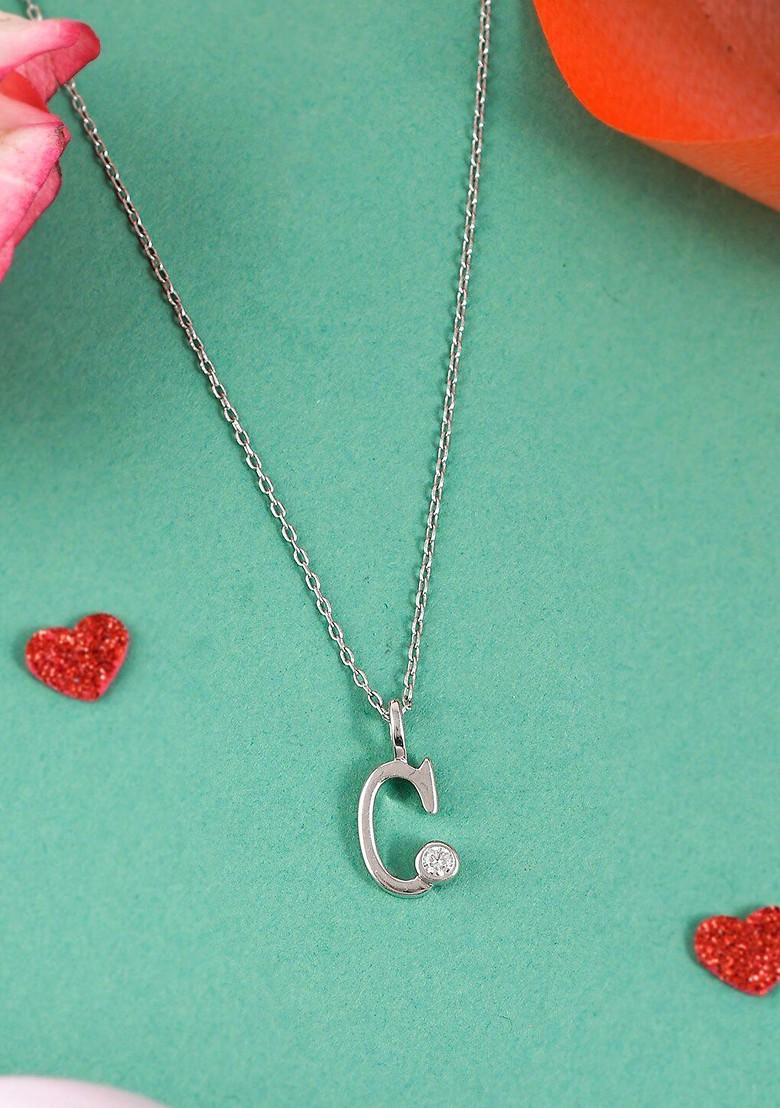 Silver Plated Cz Stone Studded Pendant With Chain