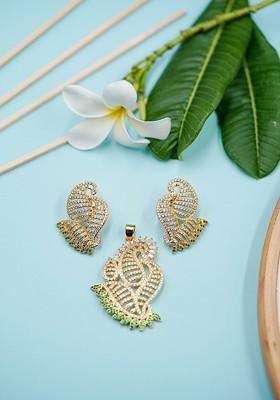 Gold Plated Cz Stone Studded Pendant Set
