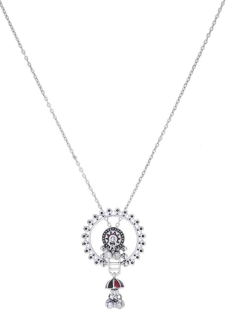 Silver Plated Oxidised Pendant With Chain