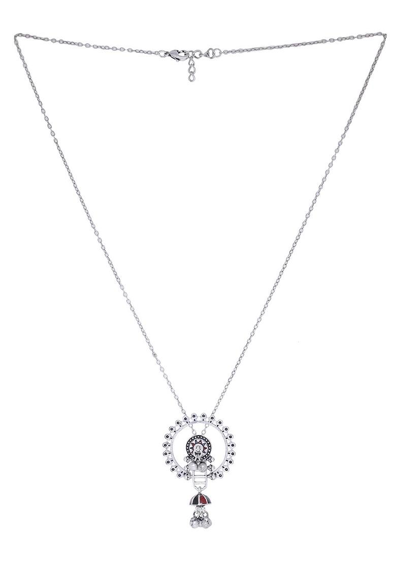 Silver Plated Oxidised Pendant With Chain