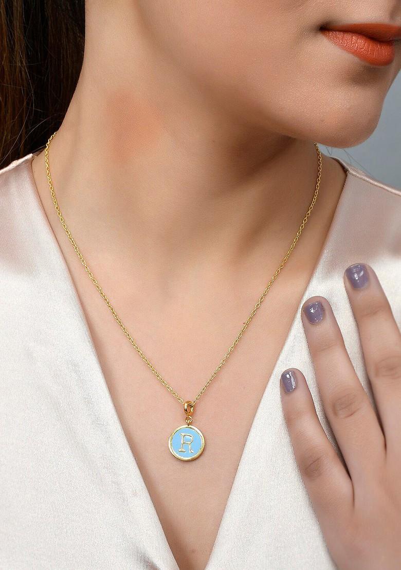 Blue Gold Plated Pendant With Chain