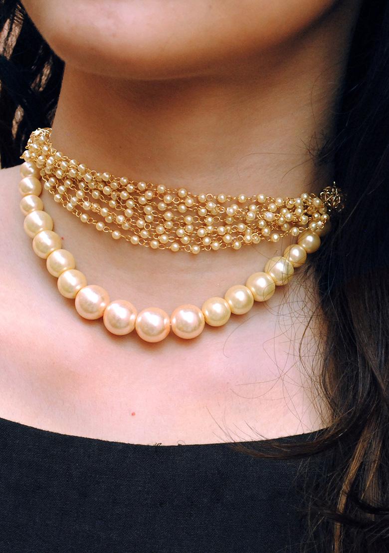 Gold Pearl Choker Necklace