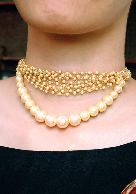 Gold Pearl Choker Necklace