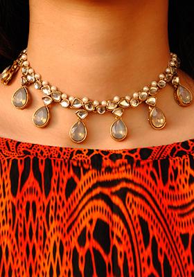 Silver Grey Crystal Kundan Necklace