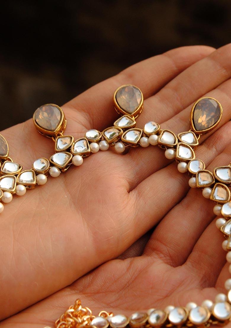 Silver Grey Crystal Kundan Necklace