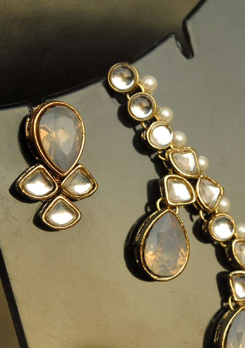 Silver Grey Crystal Kundan Necklace - Indya