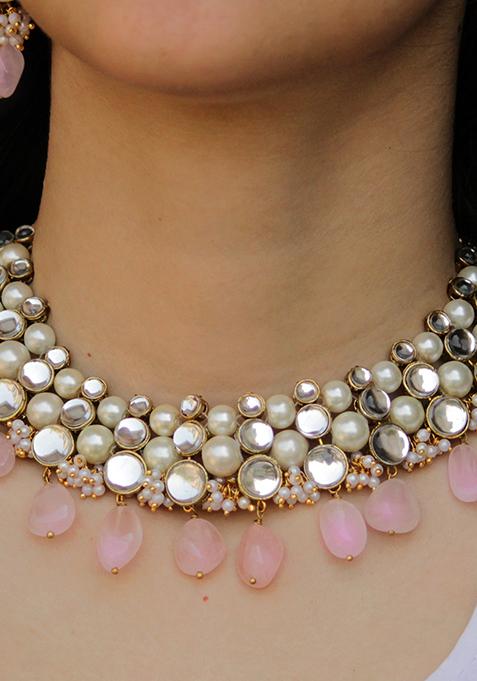 Pink Rose Quartz Semi Precious Necklace