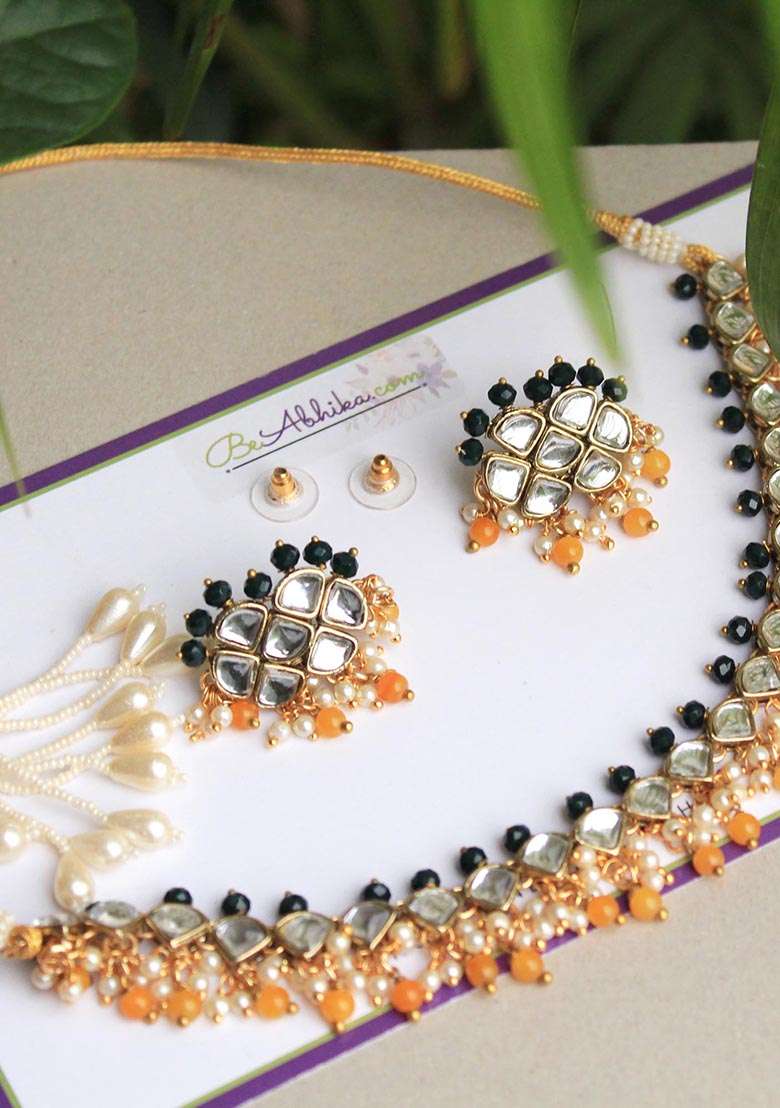 Green Maharani Haar Necklace Set - Indya