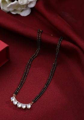 Black Ethnic Gold Plated Beaded Mangalsutra With Ad Stone