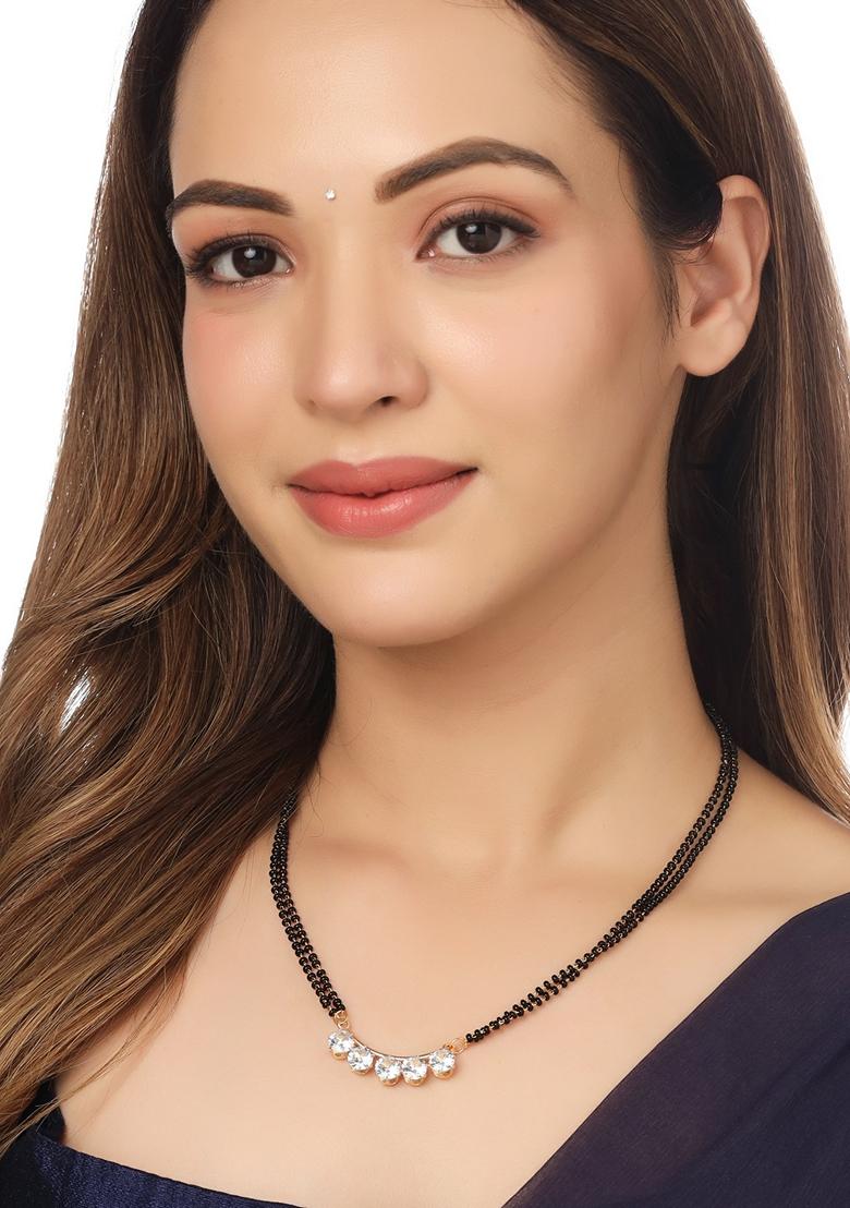 Black Ethnic Gold Plated Beaded Mangalsutra With Ad Stone