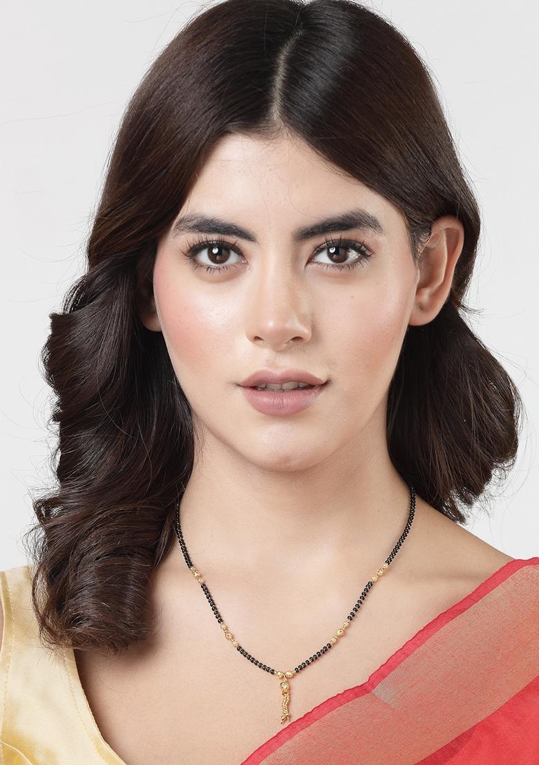 Black Ethnic Gold Plated Beaded Mangalsutra