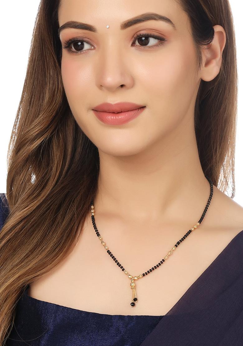 Black Ethnic Gold Plated Beaded Mangalsutra