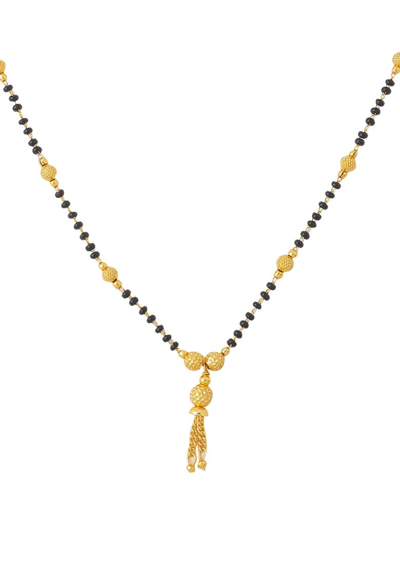Black Set Of 2 Gold Plated Beaded Mangalsutra With Ad Stone