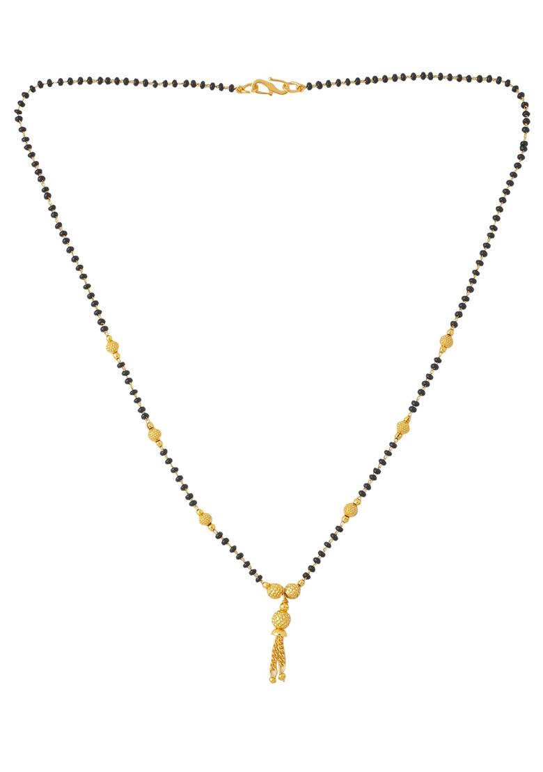 Black Set Of 2 Gold Plated Beaded Mangalsutra With Ad Stone