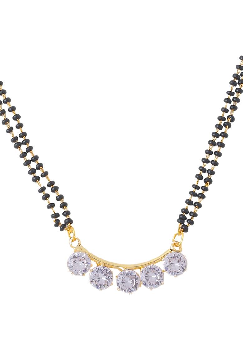 Black Set Of 2 Gold Plated Beaded Mangalsutra With Ad Stone