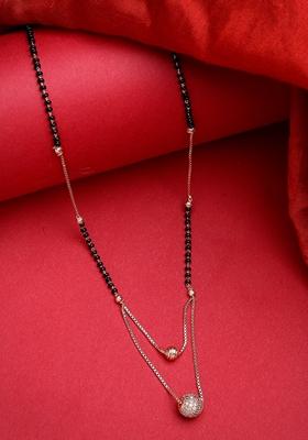 Gold Rose Gold Cz Stone Studded & Beaded Layered Mangalsutra