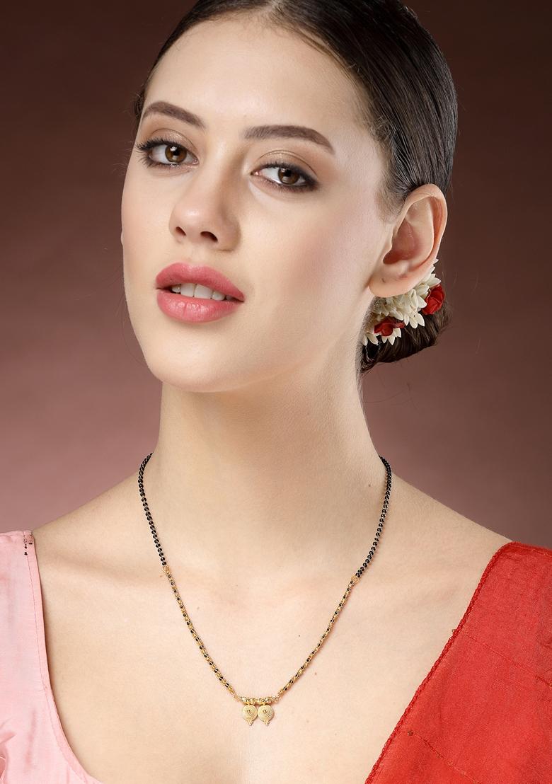 Gold Gold Plated Black Beaded Mangalsutra
