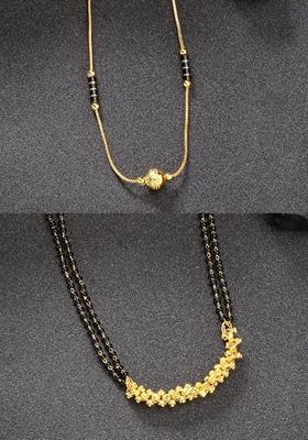 Gold Set Of 2 Black Gold Plated & Beaded Mangalsutra