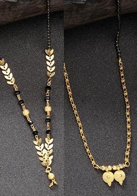 Gold Set Of 2 Gold Plated Black Beaded Mangalsutra