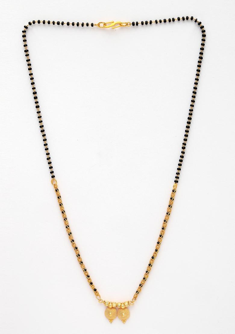 Gold Set Of 2 Gold Plated Black Beaded Mangalsutra
