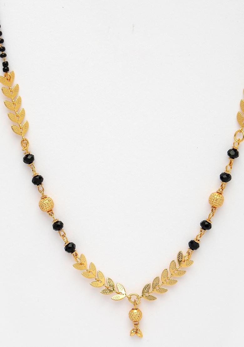 Gold Set Of 2 Gold Plated Black Beaded Mangalsutra