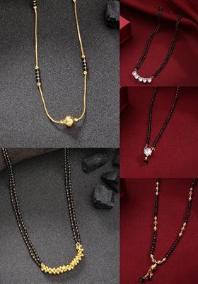 Gold Set Of 5 Gold Plated Cz Stone Studded & Beaded Mangalsutra