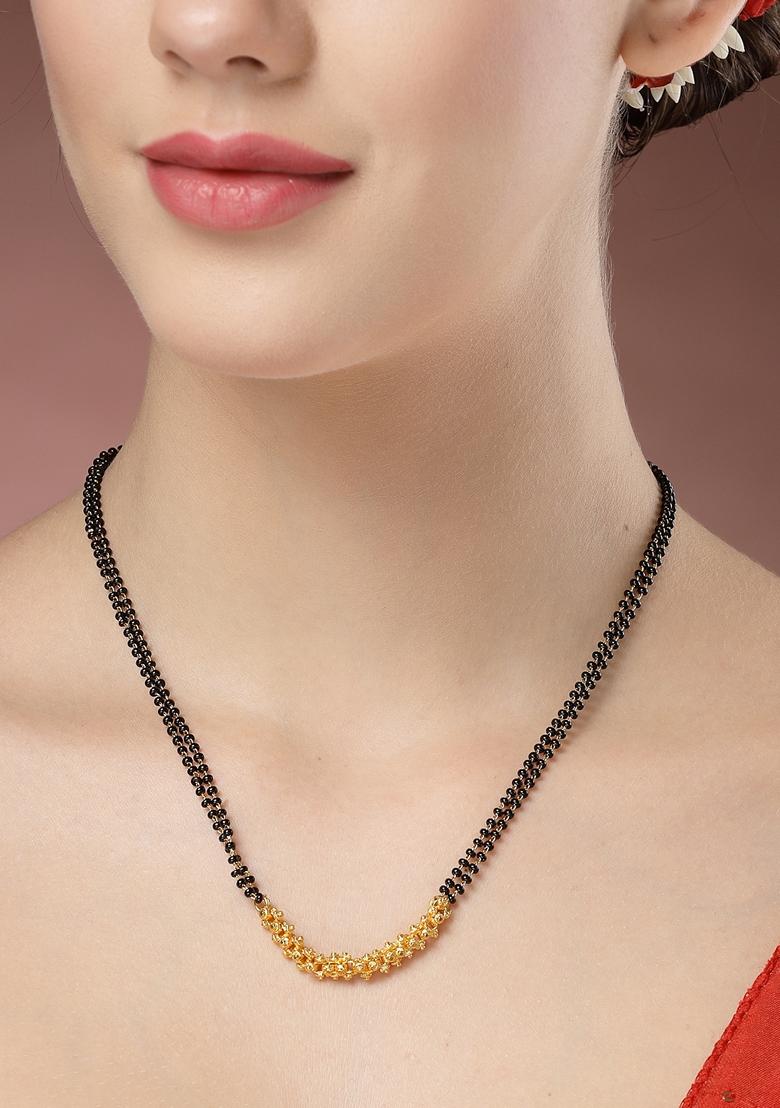 Gold Set Of 5 Gold Plated Black Beaded Mangalsutra