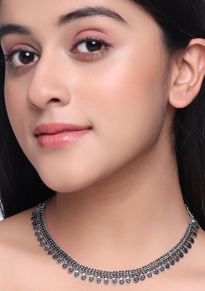 Silver Plated Oxidised Necklace