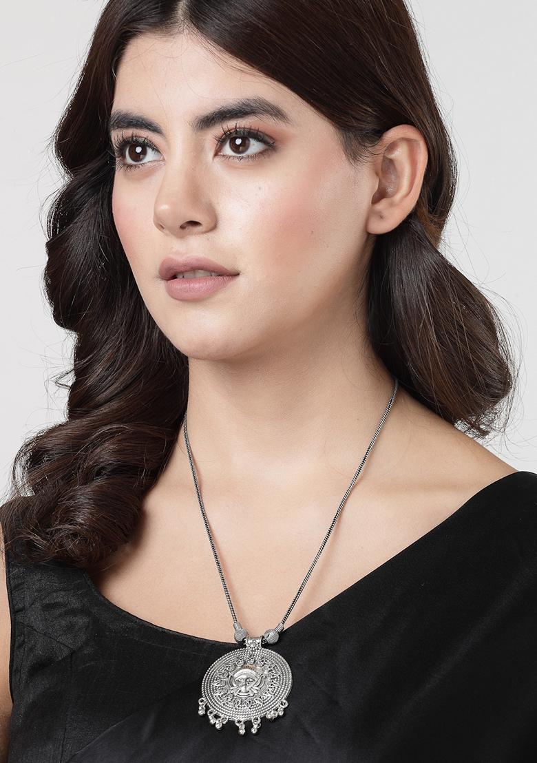 Black Elegant Silver Oxidised Brass Necklace