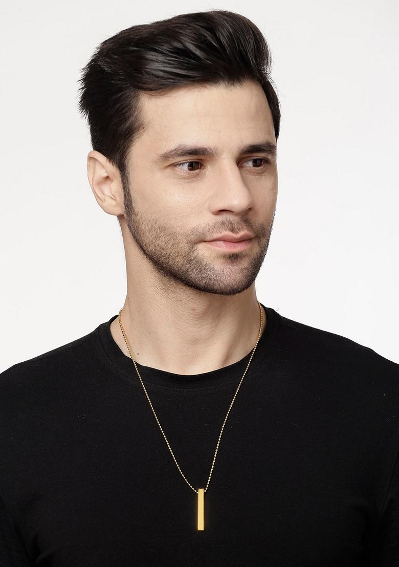 Gold Men Gold Plated Geomatric Pendent With Chain