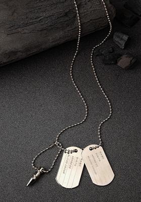 Silver Plated Milletry Style Pendent With Chain For Men