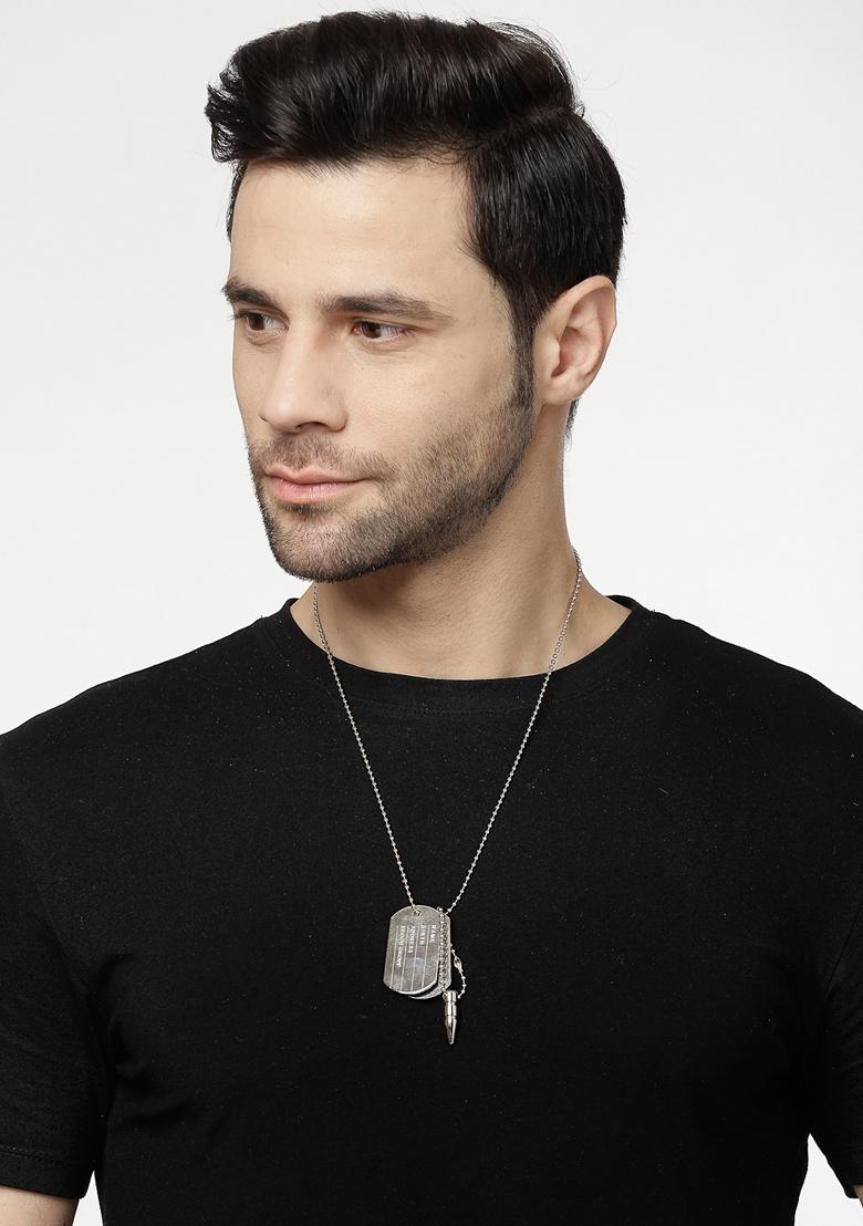 Silver Plated Milletry Style Pendent With Chain For Men