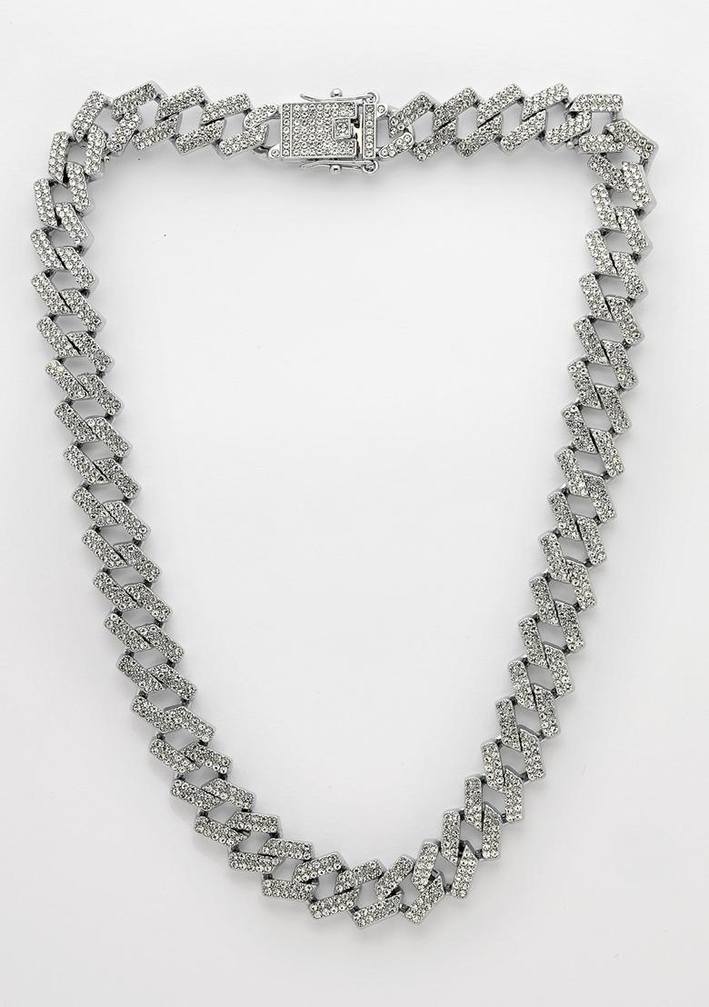 Silver Plated Stainlessteel American Diamond Chain For Men