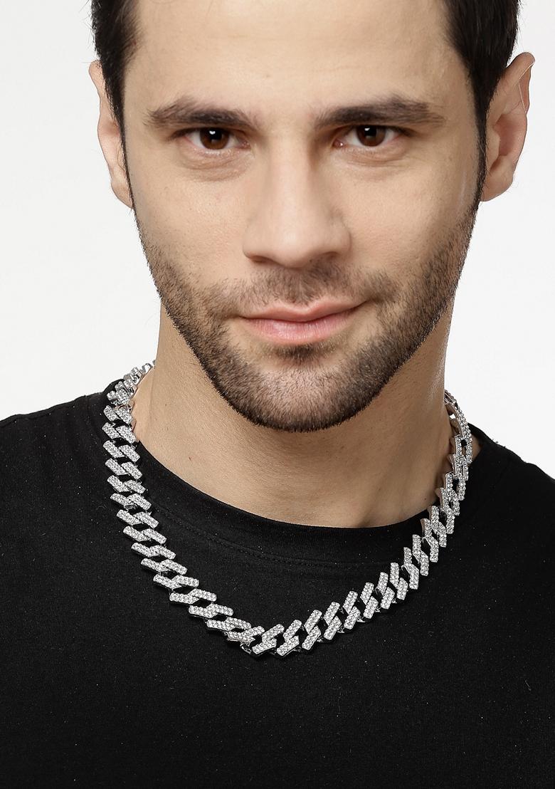 Silver Plated Stainlessteel American Diamond Chain For Men