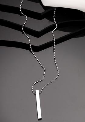 Silver Rhodium Plated Bar Pendant & Chain For Men