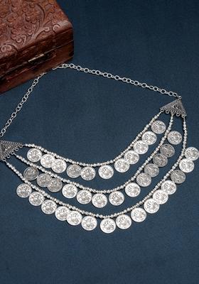 Silver 3 Layered Artificial Beads German Oxidised Necklace