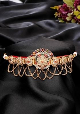 Gold Gold Plated Cubic Zirconia Stone Studded Rajputi Choker Necklace
