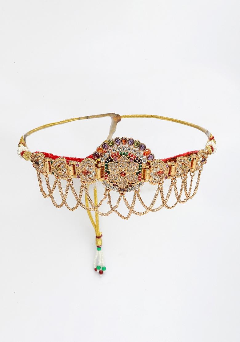 Gold Gold Plated Cubic Zirconia Stone Studded Rajputi Choker Necklace