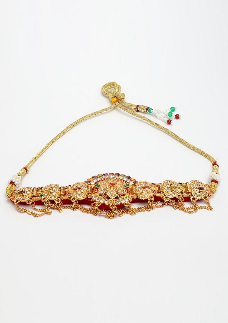 Gold Gold Plated Cubic Zirconia Stone Studded Rajputi Choker Necklace