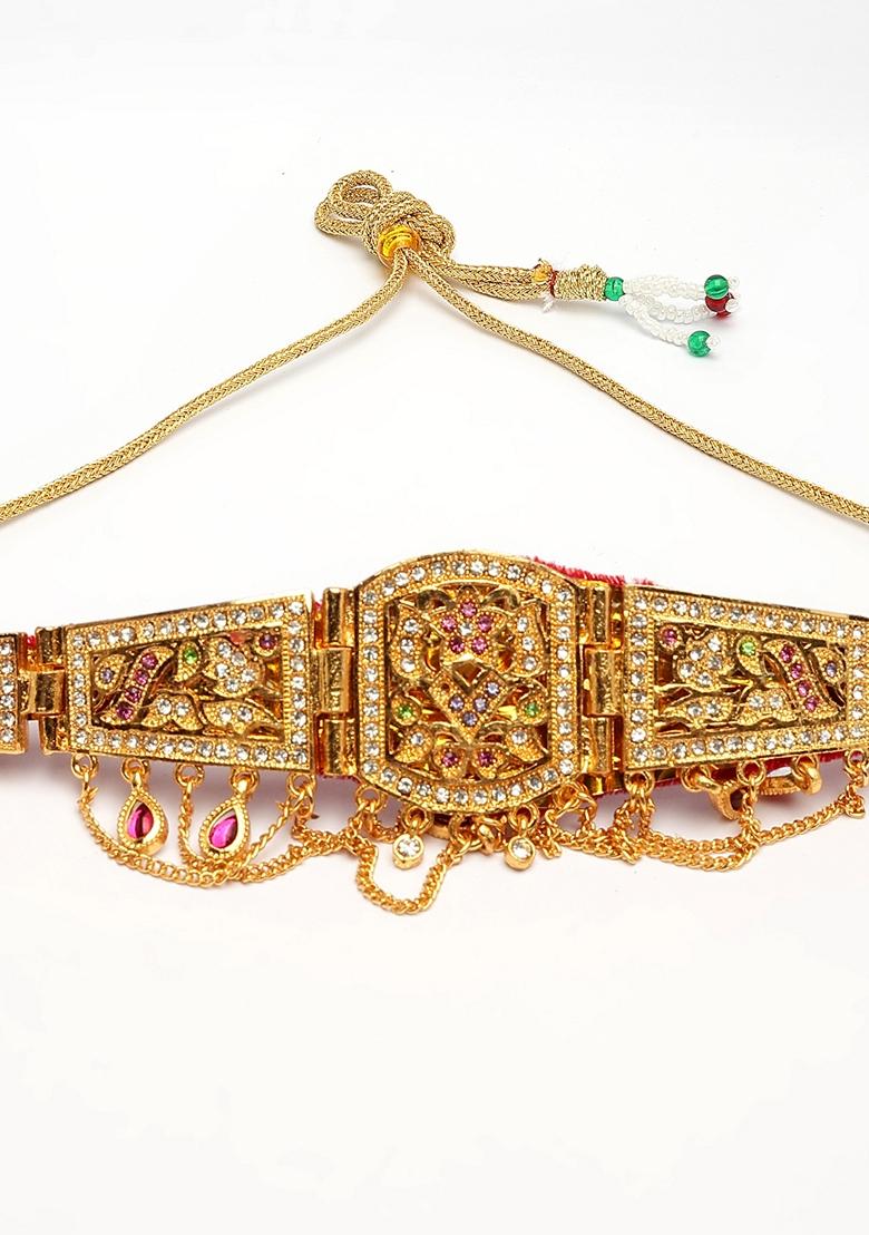 Gold Gold Plated Cubic Zirconia Stone Studded Rajputi Choker Necklace